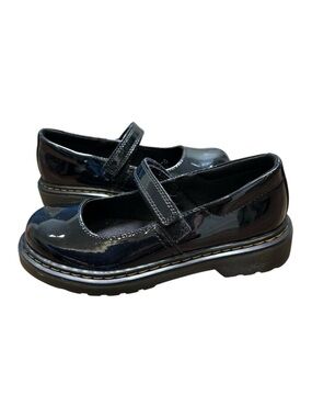 Dr. Martens girls Maccy Mary Jane black patent leather shoes size 2 Velcro strap